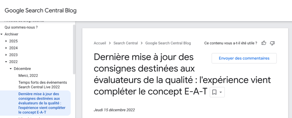 Blog Google Search central article sur les E-A-T