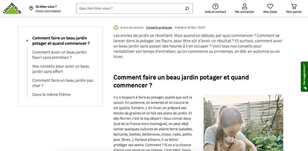 Page article de blog sur potager Leroy merlin