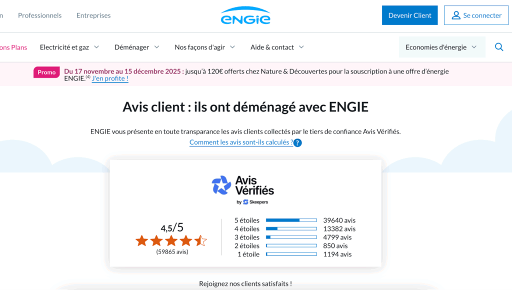 page avis clients du site engie