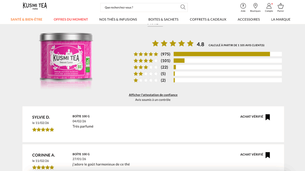 fiche produit avis kusmi tea