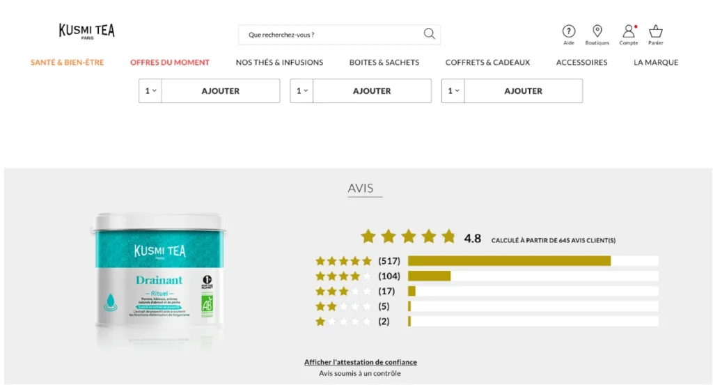 image page produit avec avis kusmi tea