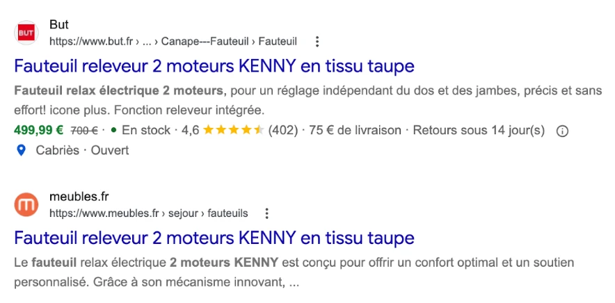 image résultats SEO avec avis rich snippet