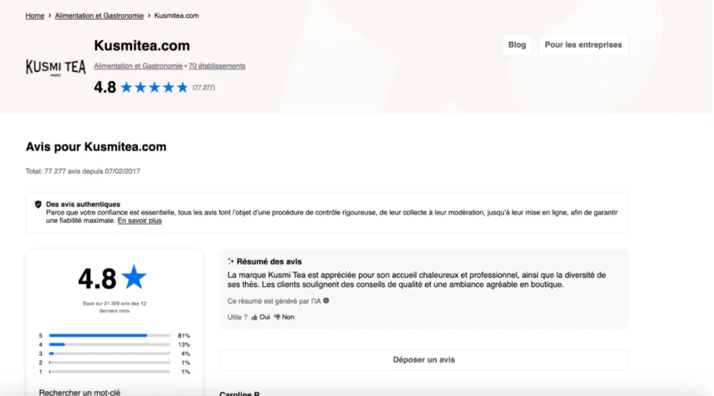 Page attestation Kusmi tea