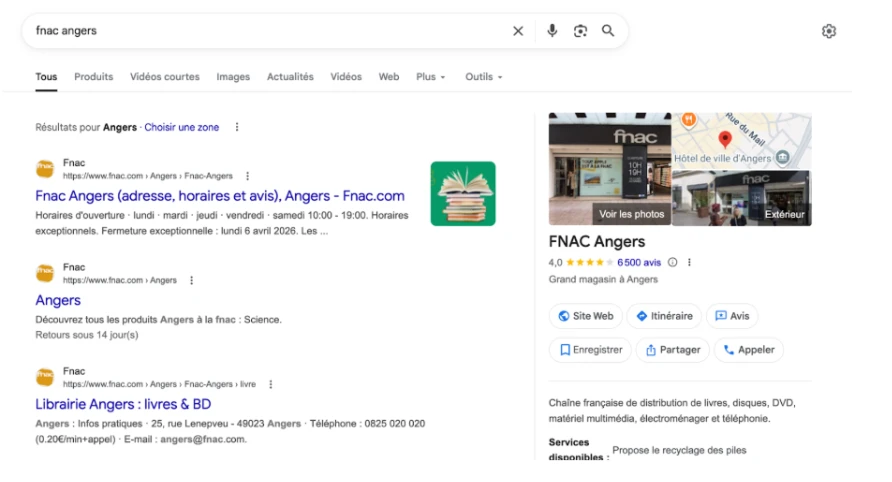 Page résultats google Fnac