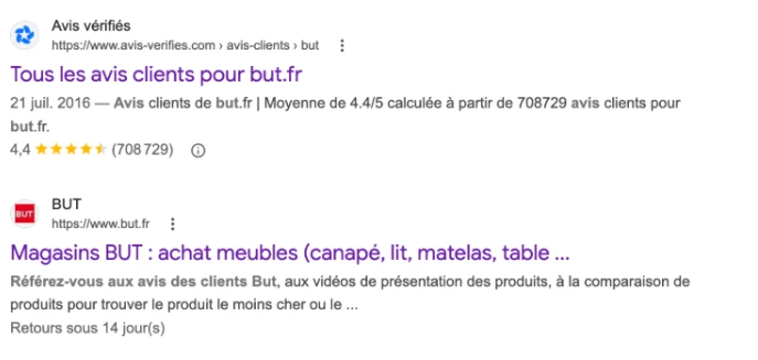 Page résultats google avis étoiles