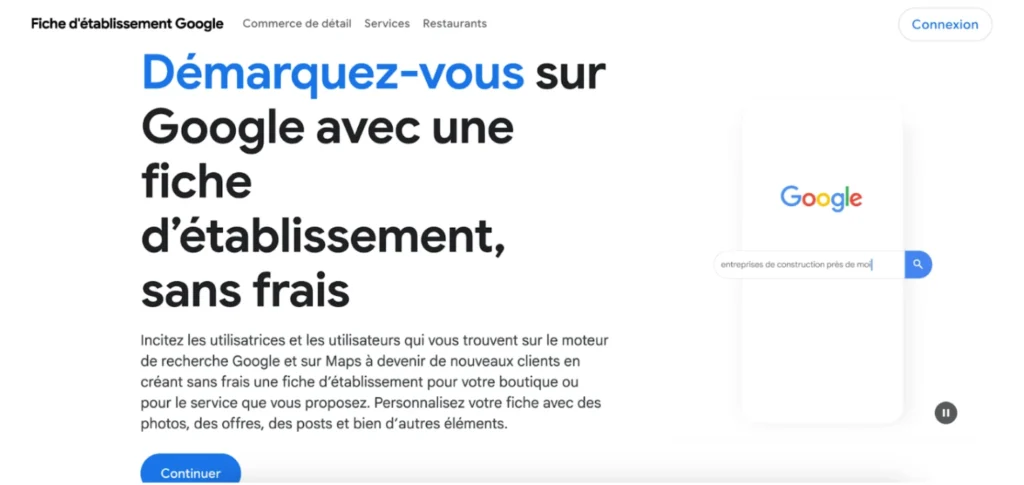 Google business profile homepage site