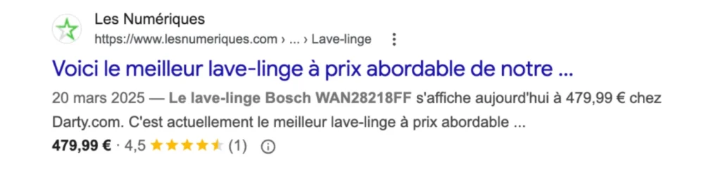 Résultats les numériques page google note étoile