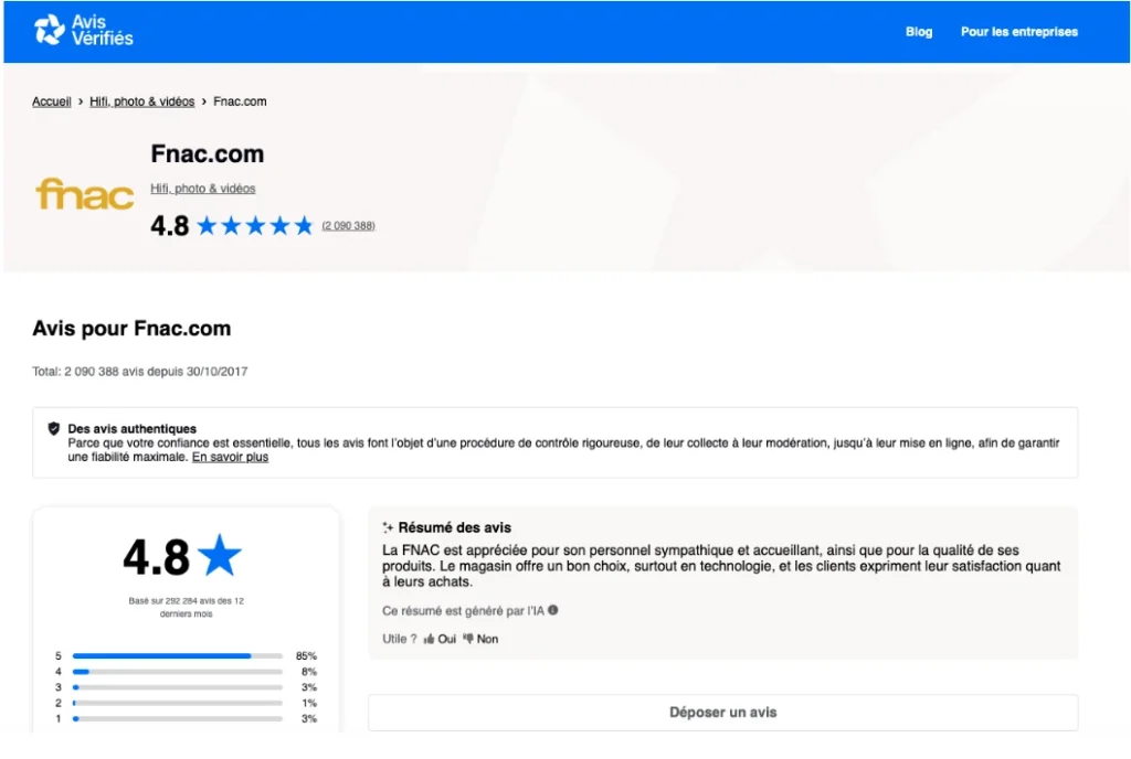 Page attestation Fnac