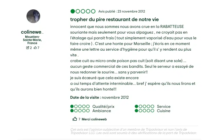 Avis négatif 