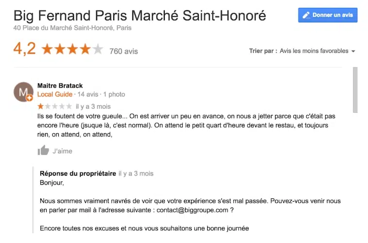 Avis négatif avec réponse