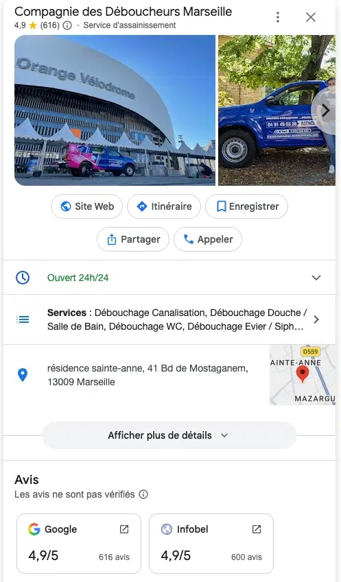 Fiche Google Business Profile Compagnie des déboucheurs