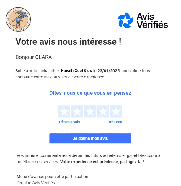 Email post achat avis vérifiés