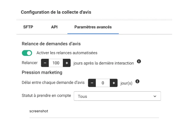 Setting Avis vérifiés pression commerciale