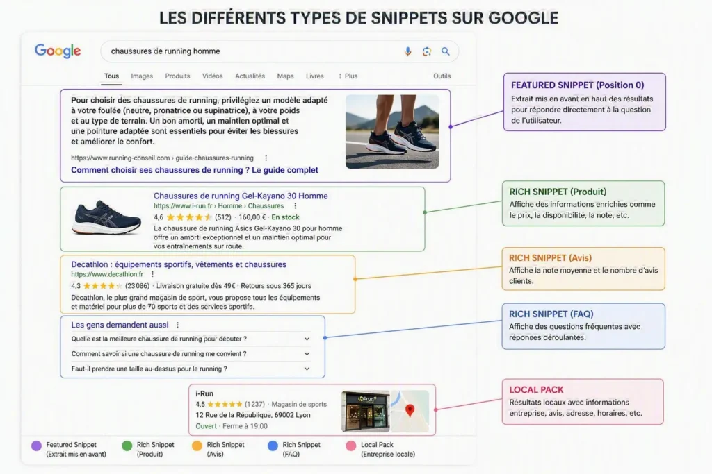 Schéma des différents snippets Google