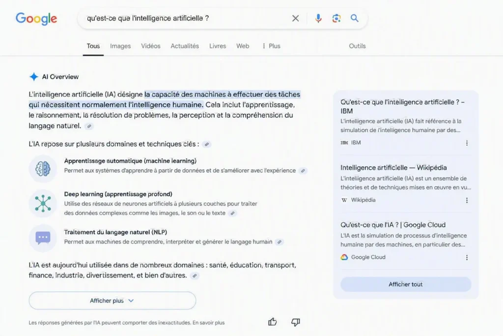 Exemple de Google Ai overview