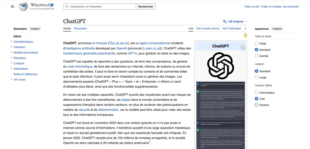 chat GPT sur wikipedia